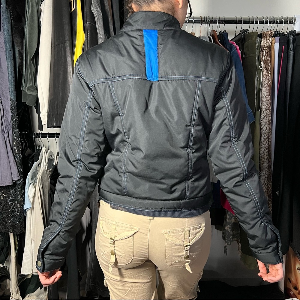 Vintage Nike Black Puffer Jacket Black Cropped Motorcycle Style Blue Stitching - Picture 2 of 13